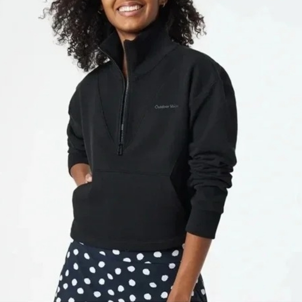 Outdoor Voices Black 1/4 Zip Pullover Cropped Boxy Sweatshirt